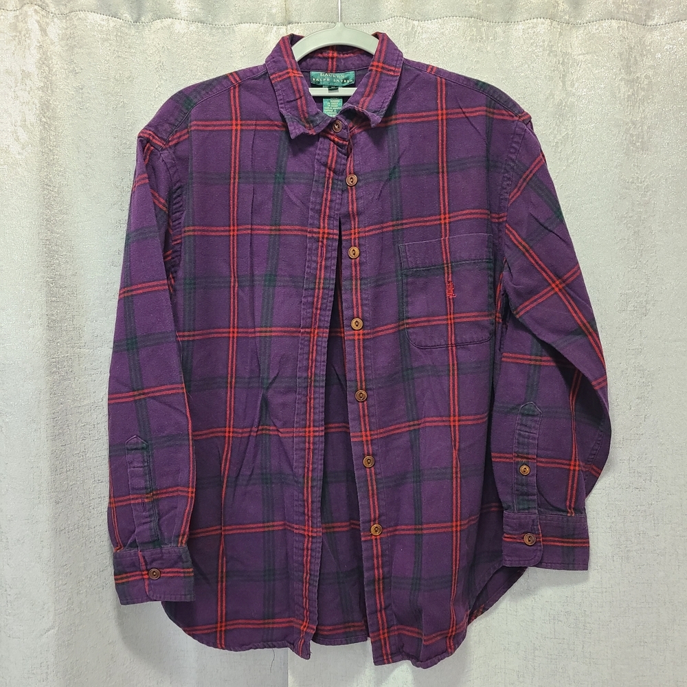 Lauren‎ Ralph Lauren Purple and Red Plaid Women's Button Shirt Size M
